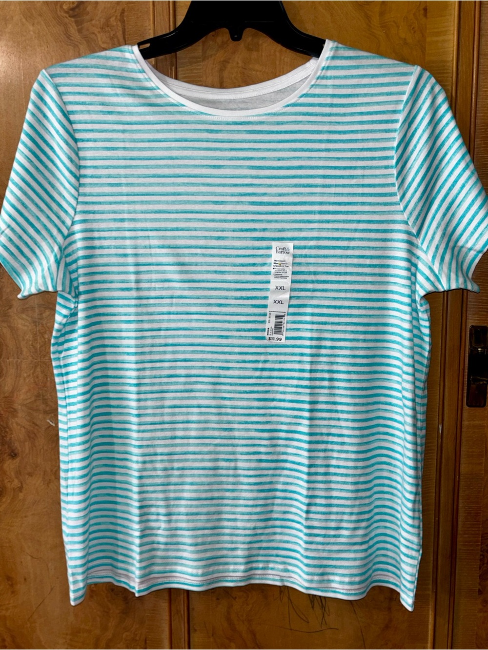 Women’s Striped Crew Neck T-Shirt - White & Aqua